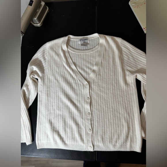 Alfred Dunner Cream V-Neck Button Cardigan - Picture 11 of 11